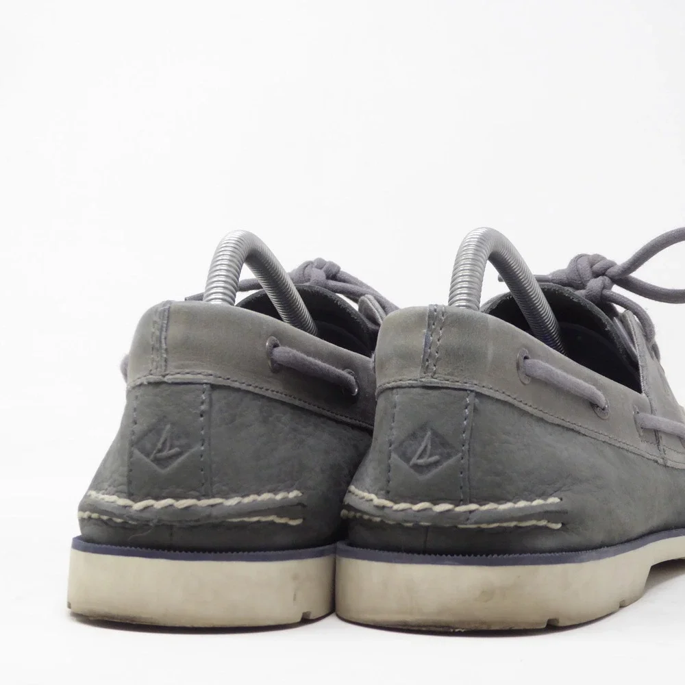 Sperry Mens Boat Leeward Boat Shoes Gray Leather Lace Up 9.5
